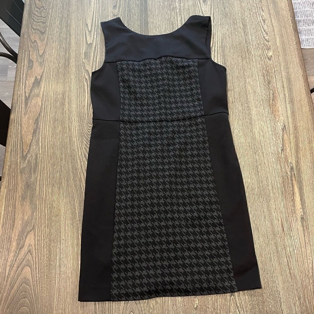 New York & Company Shift Mini Dress Houndstooth Sleeveless Black Gray Size 12